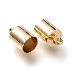 Chapado en Oro Real de 24K Extremos del cable de cobre, tapas de los extremos, larga duración plateado, columna, real 24 k chapado en oro, 10x6 mm, agujero: 1.8 mm, diámetro interior: 5 mm