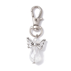 Clear Angel Glass Beads Pendants Decorations, with Alloy Swivel Lobster Claw Clasps, Clear, 57mm