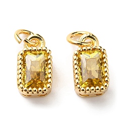 Yellow Real 18K Gold Plated Brass Inlaid Cubic Zirconia Charms, with Jump Ring, Long-Lasting Plated, Rectangle, Yellow, 9.5x5x3.5mm, Jump Ring: 4x0.5mm, 2.5mm Inner Diameter