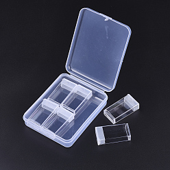 Clear Plastic Bead Containers, Flip Top Bead Storage, For Seed Beads Storage Box, with PP Plastic Packing Box, Rectangle, Clear, 6pcs containers/box, 50x27x12mm, Hole: 9x10mm