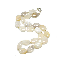 Natural Agate Natural White Agate Beaded Necklaces, with Alloy Lobster Clasps, Oval, 18.8 inch~19.2  inch(48~49cm), Oval: 18x13x5.5mm.
