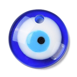 Plano Redondo Colgantes de resina de mal de ojo azul, amuletos translúcidos para los ojos de la suerte, plano y redondo, 24.7x6 mm, agujero: 3.5 mm
