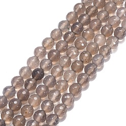Grey Agate Natural Grey Agate Beads Strands, Faceted Round, 8mm, Hole: 1mm, about 24pcs/strand, 7.87 inch