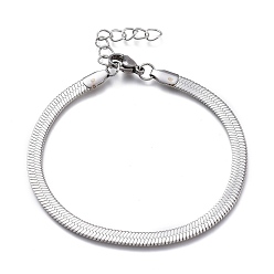 Stainless Steel Color Unisex 304 Stainless Steel Herringbone Chain Bracelets, with Lobster Claw Clasps, Stainless Steel Color, 7 inch(17.9cm), 4.3mm