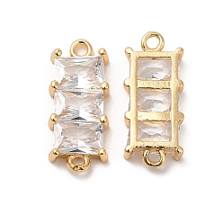 Real 18K Gold Plated Brass Connector Charms, with Clear Glass, Rectangle Links, Real 18K Gold Plated, 7.5x17.5x3mm, Hole: 1mm