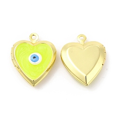 Yellow Brass Enamel Locket Pendants, Real 18K Gold Plated, Long-Lasting Plated, Heart with Evil Eye, Yellow, 21x17x5mm, Hole: 1.4mm, Inner Diameter: 9.5x10mm