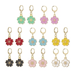 Mixed Color 8 Pair 8 Color Alloy Enamel Flower Dangle Leverback Earrings for Women, Mixed Color, 36mm, Pin: 0.8mm, 1 Pair/color
