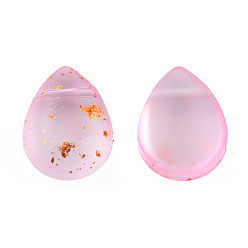 Pink Perlas de vidrio pintado en aerosol transparente, cuentas perforadas superiores, con polvo del brillo, esmerilado, lágrima, rosa, 12x9x5.5 mm, agujero: 0.8 mm