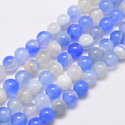 Cornflower Blue Natural Striped Agate/Banded Agate Bead Strands, Dyed & Heated, Round, Grade A, Cornflower Blue, 8mm, Hole: 1mm, about 48pcs/strand, 15.1 inch(385mm)