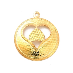 Золотой Стойки обшивки латунные подвески, долговечный, плоский круглый с подвеской в виде сердца, золотые, 19.5x16.5x2 мм, отверстие : 1 мм