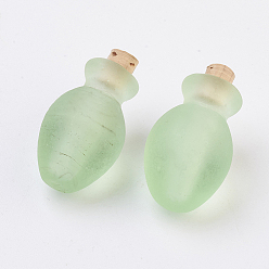 Light Green Handmade Lampwork Perfume Bottle Pendants, Essential Oil Bottle, Frosted, Light Green, 29~30mm, Hole: 5~5.5mm, Bottle Capacity: 0.5~1ml(0.017~0.03 fl. oz)