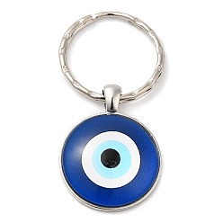Azul Medio Llavero con colgante de vidrio y aleación de media caña/domo, con llaveros divididos, Patrón de mal de ojo, azul medio, 5.8 cm