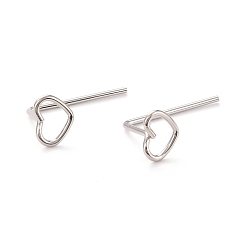 Platinum Open Heart Stud Earrings, Dainty Minimalist Rhodium Plated 925 Sterling Silver Earrings for Girl Women, Platinum, 14mm, Pin: 1mm