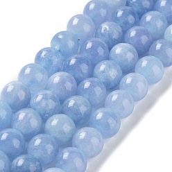 Bleu Bleuet Billes de jade naturelles de teint en malaisades teintes, ronde, bleuet, 10mm, Trou: 1.2mm, Environ 19 pcs/chapelet, 7.09 pouce (18 cm)