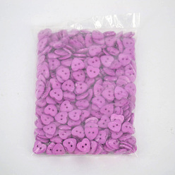 Orchid Lovely Heart Shaped Buttons, ABS Plastic Button, Orchid, about 14mm in diameter, hole: 1.5mm, about 400pcs/bag