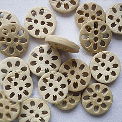 Bois Solide Sculpté boutons avec 2 trou dans la forme ronde pour les enfants, bouton de noix de coco, burlywood, 13mm