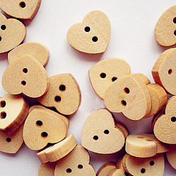 BurlyWood Lovely 2-hole Basic Sewing Button in Heart Shape, Wooden Buttons, BurlyWood, abou 13mm long, 15mm wide, 100pcs/bag
