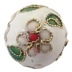 Blanc Perles en cloisonné faites à la main, ronde en filigrane, blanc, 5~5.5mm, Trou: 1~1.5mm
