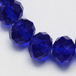 Dark Blue Handmade Glass Beads, Faceted Rondelle, Dark Blue, 14x10mm, Hole: 1mm, about 60pcs/strand