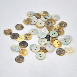Mixed Color Pearl Oyster Shell Buttons, Flat Round, Mixed Color, 13mm, Hole: 2mm, About 1000pcs/bag