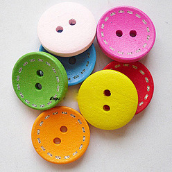 Color mezclado Botón de costura básica pintado en forma redonda, Botones de madera, color mezclado, sobre 20 mm de diámetro, 100 unidades / bolsa
