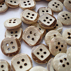 Светло-коричневый Формы кнопок с 4-луночное, Кокосовые Пуговицы, загар, диаметром около 12 мм 