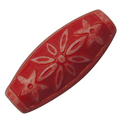Red Antique Acrylic Beads, Rice with Flower, Red, 29x12x9mm, Hole: 2mm, about 290pcs/500g