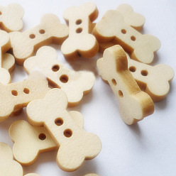 Blanched Almond Cartoon Bone Buttons with 2-Hole, Wooden Buttons, Blanched Almond, about 18mm long, 10mm wide, 100pcs/bag