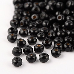 Черный Природных шарики древесины, , круглые, окрашенные, чёрные, 8x7 мм, Отверстие : 3 мм , около 6000 шт / 1000 г