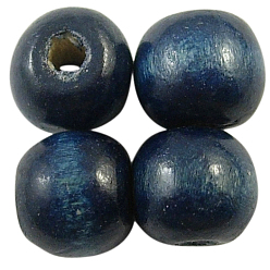 Marine Blue Natural Wood Beads, Bright Color, Round, Dyed, Marine Blue, 8x7mm, Hole: 3mm, about 6000pcs/1000g