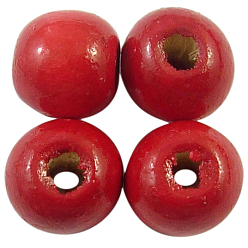 Красный Природных шарики древесины, , круглые, окрашенные, красные, 8x7 мм, Отверстие : 3 мм , около 6000 шт / 1000 г