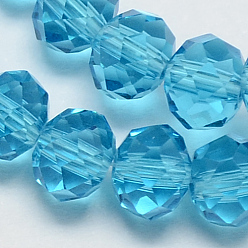 Turquoise Perles de verre faites à la main, facettes rondelle, turquoise, 10x7mm, trou: 1mm, environ 70~72 pcs/chapelet