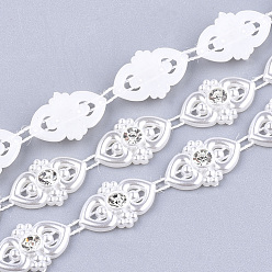 Creamy White ABS Plastic Imitation Pearl Beaded Trim Garland Strand, Great for Door Curtain, Wedding Decoration DIY Material, with Rhinestone, Flower, Creamy White, 12x3.5mm, 10yards/roll