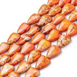 Orange Natural Imperial Jasper Bead Strands, Dyed, Heart, Orange, 20~20.5x15~15.5x6~6.8mm, Hole: 1.2mm, about 20pcs/strand, 14.76~15.08 inch(37.5~38.3cm)