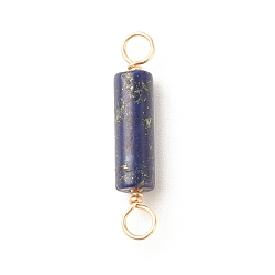 Lapis Lazuli Natural Lapis Lazuli Connector Charms, with Light Gold Tone Eco-Friendly Brass Wire Double Loops, Column, 23~24x4mm, Hole: 2~2.5mm