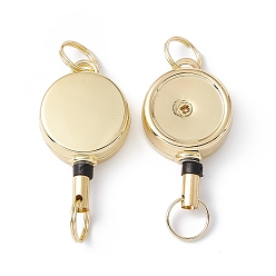 Light Gold Alloy Badge Reels, Retractable Badge Holder, with Split Ring, Flat Round, Light Gold, 52~370x21x9.5mm