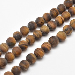 Tiger Eye Frosted Natural Tiger Eye Round Bead Strands, 6mm, Hole: 1mm, about 62pcs/strand, 15.5 inch