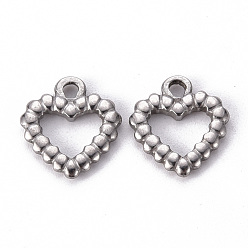 Stainless Steel Color 304 Stainless Steel Charms, Hollow, Heart, Stainless Steel Color, 15x13.5x2mm, Hole: 1.8mm