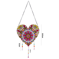 Flower DIY Resin Sun Catcher Pendant Decoration Diamond Painting Kit, for Home Decorations, Heart, Floral Pattern, 195mm