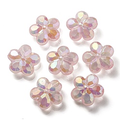 Rose Brumeux Placage uv perles acryliques transparentes lumineuses, brillent dans le noir, fleur, rose brumeuse, 26x27.5x12.5mm, Trou: 4.5mm
