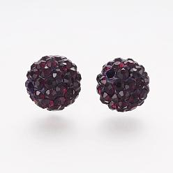 Rubis Perles de strass d'argile polymère , Grade a, ronde, perles de boule pave disco , ruby, 8x7.5mm, Trou: 1mm