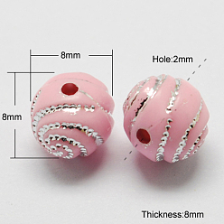 Pink Plating Acrylic Beads, Metal Enlaced, Round, Pink, 7~8x7~8x7~8mm, Hole: 2mm, about 1800pcs/500g