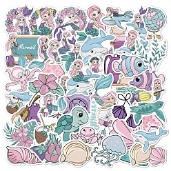 Color mezclado 50 pegatinas autoadhesivas de dibujos animados de pvc con tema oceánico, calcomanías impermeables de animales marinos para manualidades infantiles, color mezclado, 40~60 mm