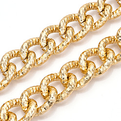 Light Gold Алюминиевые текстурированные бордюрные цепи, круговые цепные цепи, несварные, золотой свет, 28.5x22x6 мм