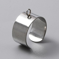 Stainless Steel Color 304 Stainless Steel Open Cuff Finger Ring Components, Loop Ring Base, Stainless Steel Color, US Size 8 1/2(18.5mm), 10mm, Hole: 2.4mm