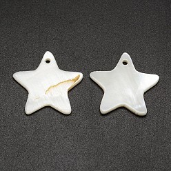 Creamy White Star Freshwater Shell Pendants, Creamy White, 23~25x23~25x2mm, Hole: 1.5mm