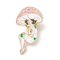 Colorful Mushroom Girls Enamel Pin, Cartoon Alloy Brooch for Backpack Clothes, Light Golden, Colorful, 43x23x2mm