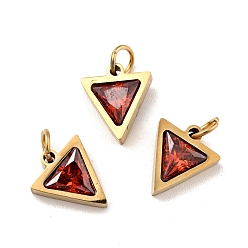 FireBrick Vacuum Plating 304 Stainless Steel Pendants, with Cubic Zirconia and Jump Rings, Single Stone Charms, Triangle, Golden, FireBrick, 11x9.5x3mm, Hole: 3.6mm