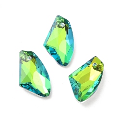 Yellow Green Electroplated Glass Pendants, Back Plated, Faceted, Polygon, Yellow Green, 19x11x5mm, Hole: 1.2mm