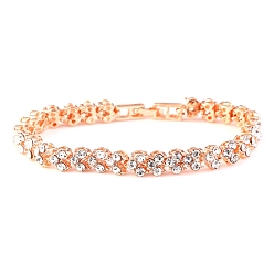 Cristal Pulseras de tenis de diamantes de imitación, Pulseras de cadena de eslabones de corazón de aleación de oro rosa para mujer, 7-3/4 pulgada (19.8 cm)